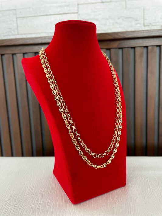 Conjunto Cadena Rolo Tradicional + Cadena Gucci